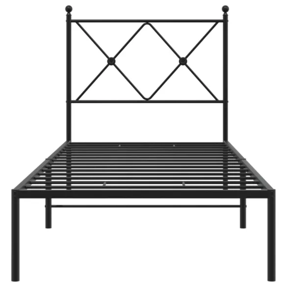 fekete fém ágykeret fejtámlával 75 x 190 cm
