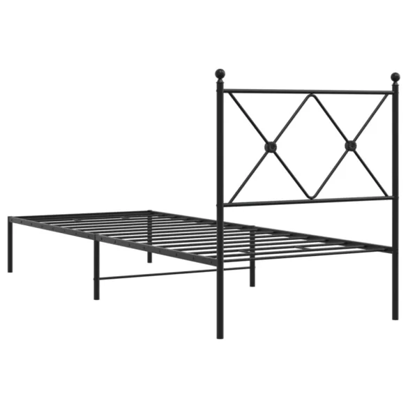 fekete fém ágykeret fejtámlával 75 x 190 cm