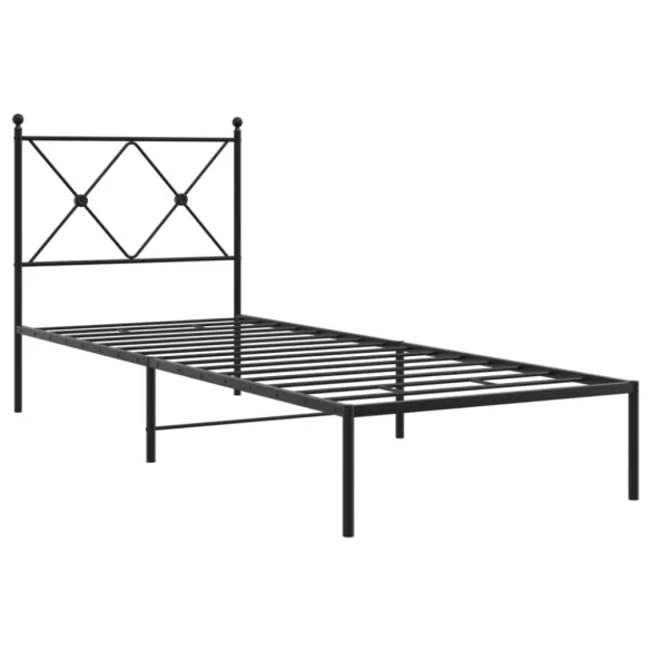 fekete fém ágykeret fejtámlával 80 x 200 cm