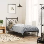 fekete fém ágykeret fejtámlával 80 x 200 cm