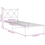 fekete fém ágykeret fejtámlával 80 x 200 cm
