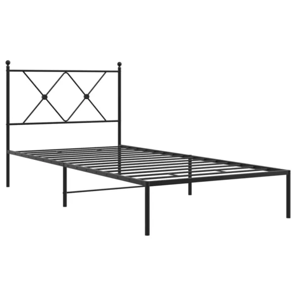 fekete fém ágykeret fejtámlával 90 x 190 cm