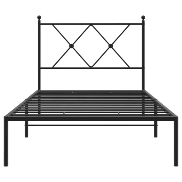 fekete fém ágykeret fejtámlával 90 x 190 cm