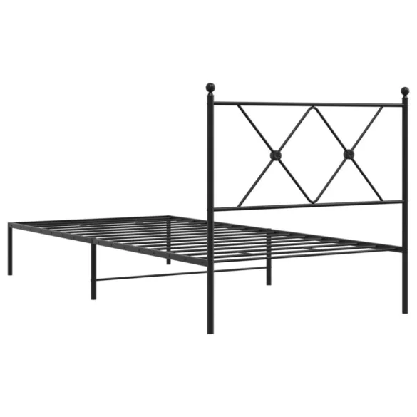fekete fém ágykeret fejtámlával 90 x 190 cm
