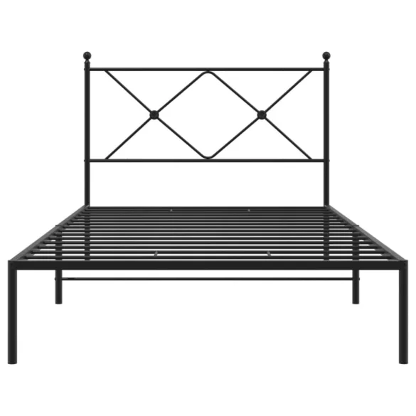 fekete fém ágykeret fejtámlával 100 x 200 cm