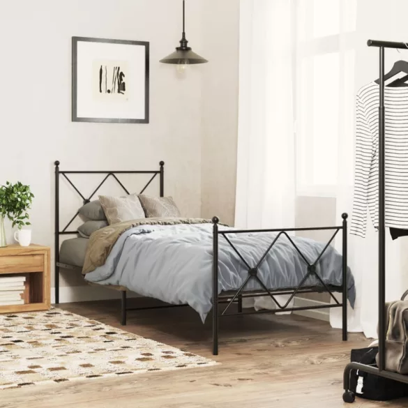 fekete fém ágykeret fej- és lábtámlával 75 x 190 cm