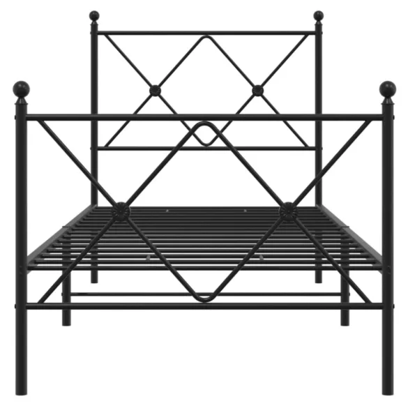 fekete fém ágykeret fej- és lábtámlával 75 x 190 cm