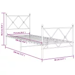 fekete fém ágykeret fej- és lábtámlával 75 x 190 cm