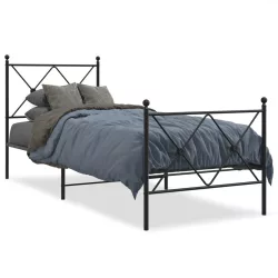 fekete fém ágykeret fej- és lábtámlával 80 x 200 cm