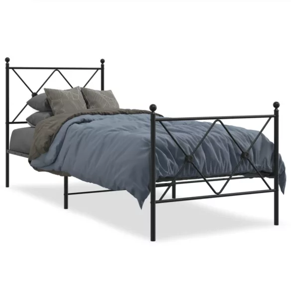 fekete fém ágykeret fej- és lábtámlával 80 x 200 cm