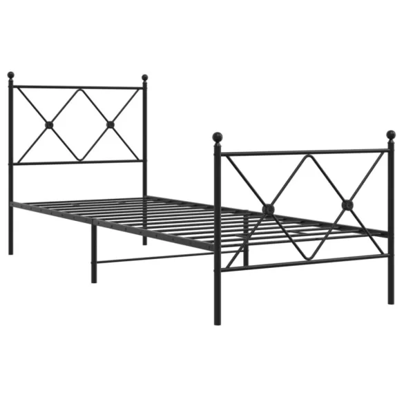 fekete fém ágykeret fej- és lábtámlával 80 x 200 cm