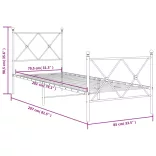 fekete fém ágykeret fej- és lábtámlával 80 x 200 cm