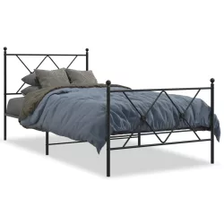 fekete fém ágykeret fej- és lábtámlával 90 x 190 cm