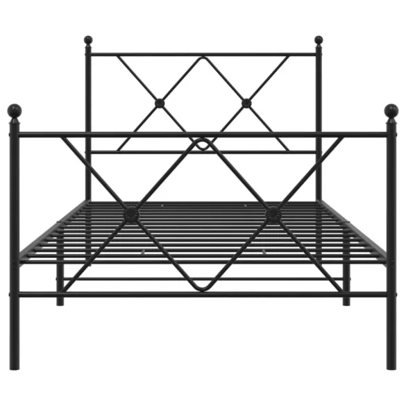 fekete fém ágykeret fej- és lábtámlával 90 x 190 cm