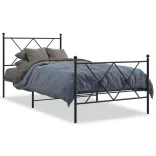 fekete fém ágykeret fej- és lábtámlával 90 x 200 cm