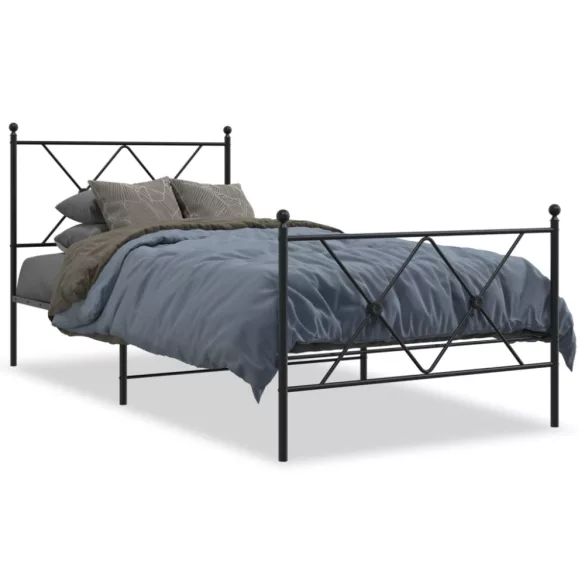 fekete fém ágykeret fej- és lábtámlával 90 x 200 cm