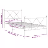 fekete fém ágykeret fej- és lábtámlával 90 x 200 cm