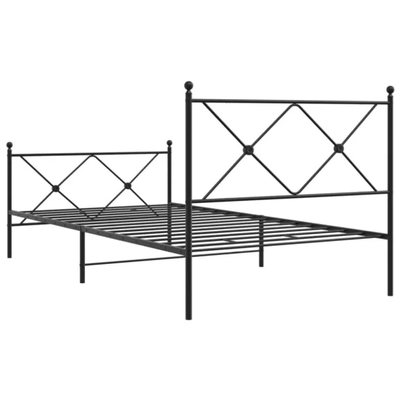 fekete fém ágykeret fej- és lábtámlával 100 x 190 cm