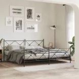 fekete fém ágykeret fej- és lábtámlával 193 x 203 cm