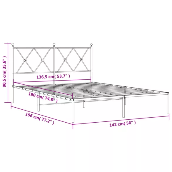 fehér fém ágykeret fejtámlával 135 x 190 cm