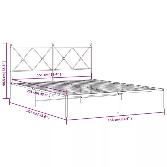 fehér fém ágykeret fejtámlával 150 x 200 cm