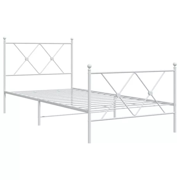 fehér fém ágykeret fej- és lábtámlával 90 x 190 cm