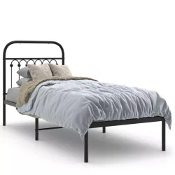 fekete fém ágykeret fejtámlával 75 x 190 cm