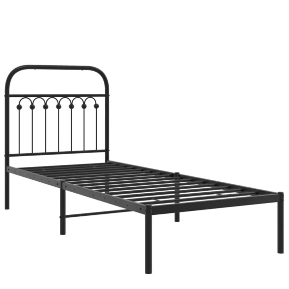 fekete fém ágykeret fejtámlával 75 x 190 cm