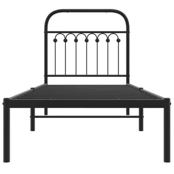 fekete fém ágykeret fejtámlával 75 x 190 cm