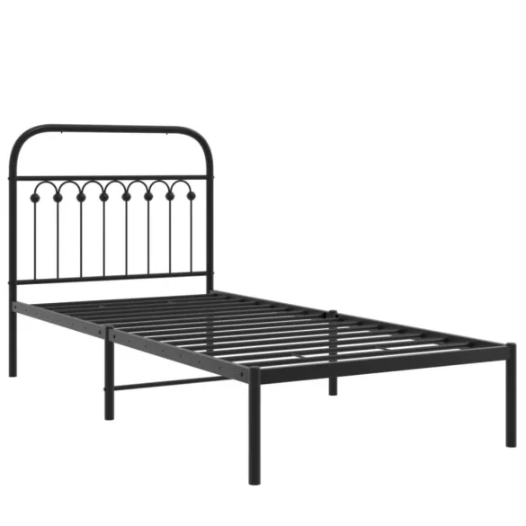 fekete fém ágykeret fejtámlával 90 x 190 cm