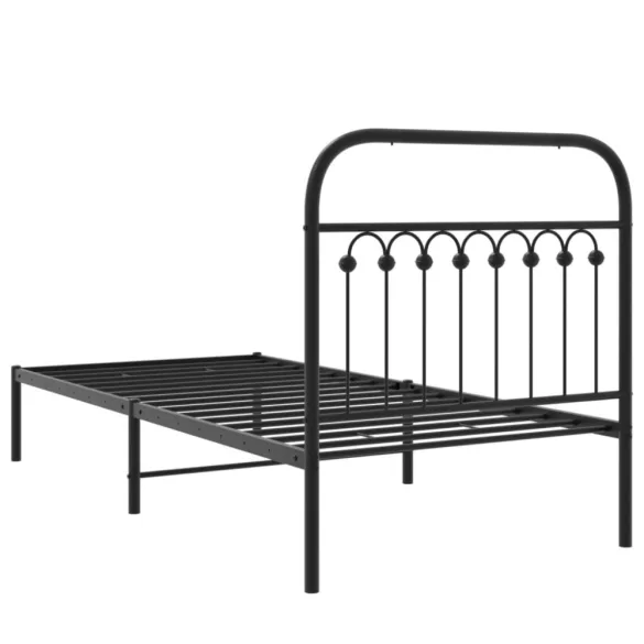 fekete fém ágykeret fejtámlával 90 x 200 cm