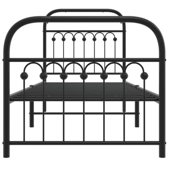 fekete fém ágykeret fej- és lábtámlával 75 x 190 cm