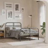 fekete fém ágykeret fej- és lábtámlával 120 x 190 cm