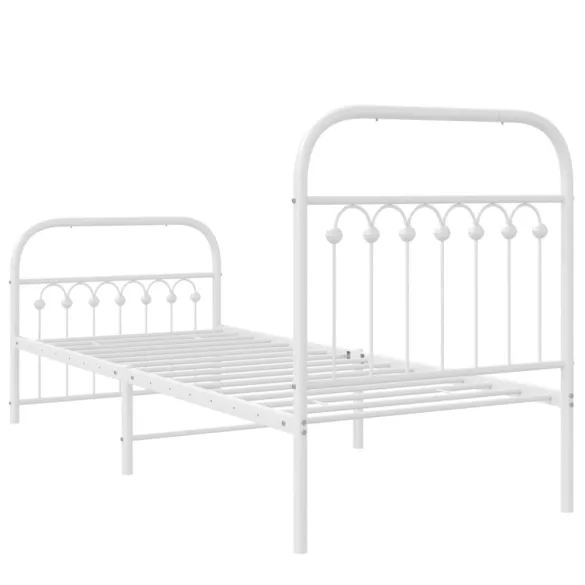 fehér fém ágykeret fej- és lábtámlával 75 x 190 cm
