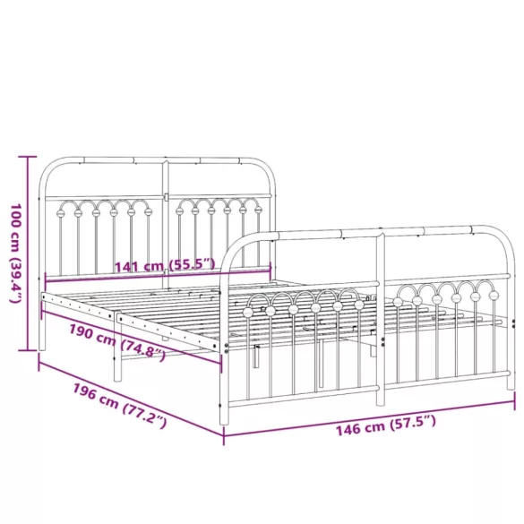 fehér fém ágykeret fej- és lábtámlával 140 x 190 cm