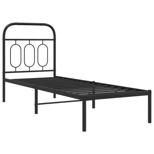 fekete fém ágykeret fejtámlával 75 x 190 cm