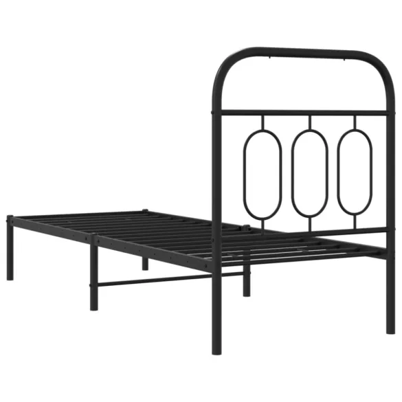 fekete fém ágykeret fejtámlával 75 x 190 cm