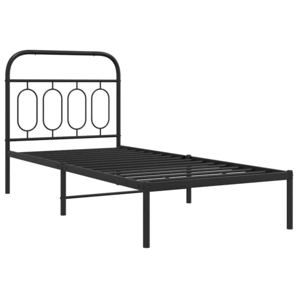fekete fém ágykeret fejtámlával 80 x 200 cm