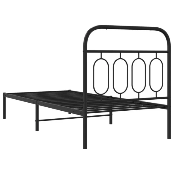fekete fém ágykeret fejtámlával 80 x 200 cm