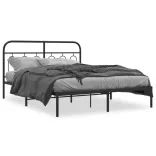 fekete fém ágykeret fejtámlával 140 x 190 cm