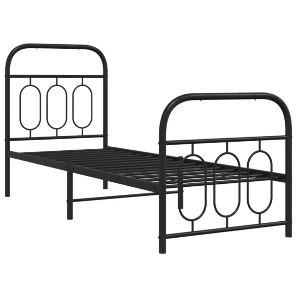 fekete fém ágykeret fej- és lábtámlával 75 x 190 cm