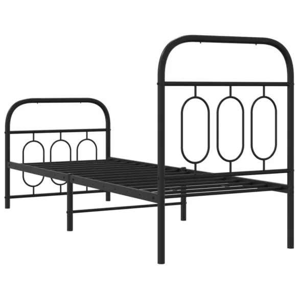 fekete fém ágykeret fej- és lábtámlával 75 x 190 cm