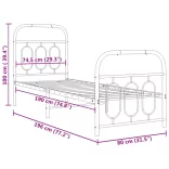 fekete fém ágykeret fej- és lábtámlával 75 x 190 cm