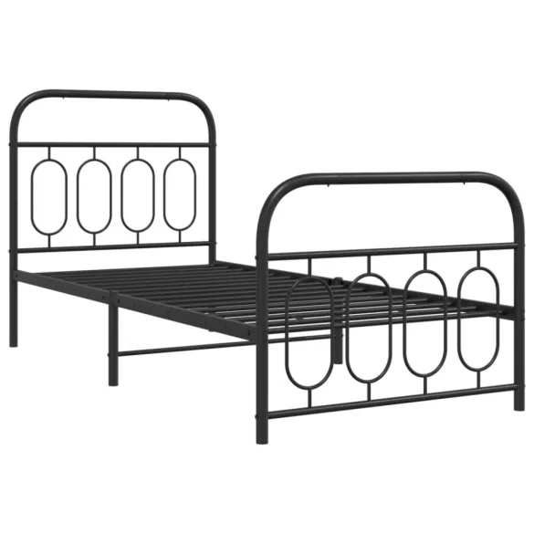 fekete fém ágykeret fej- és lábtámlával 90 x 200 cm