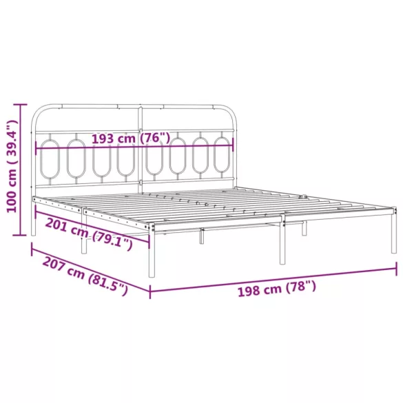 fehér fém ágykeret fejtámlával 193 x 203 cm