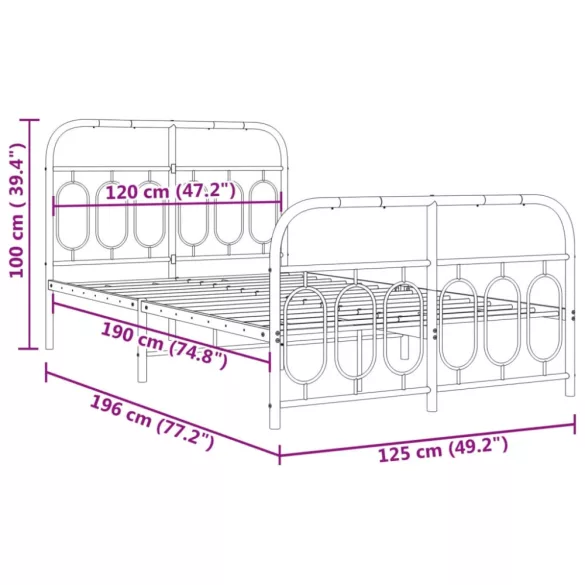 fehér fém ágykeret fej- és lábtámlával 120 x 190 cm