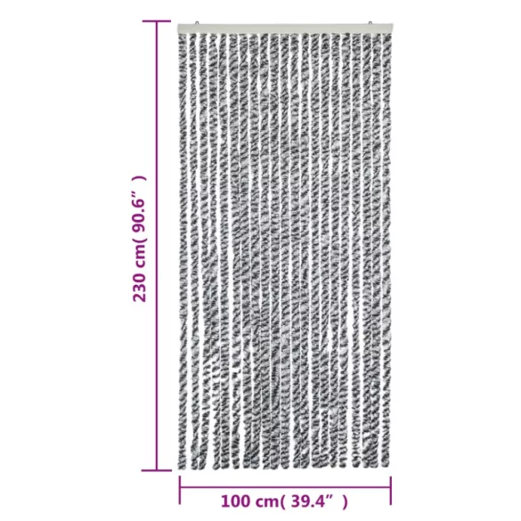 szürke és fekete és fehér zsenília rovarfüggöny 100 x 230 cm