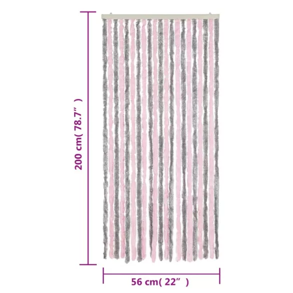 ezüstszürke és rózsaszín zsenília rovarfüggöny 56 x 200 cm