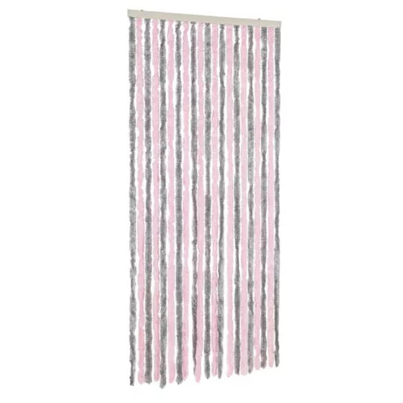 ezüstszürke és rózsaszín zsenília rovarfüggöny 90 x 200 cm