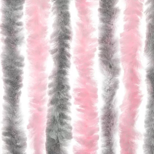 ezüstszürke és rózsaszín zsenília rovarfüggöny 90 x 200 cm